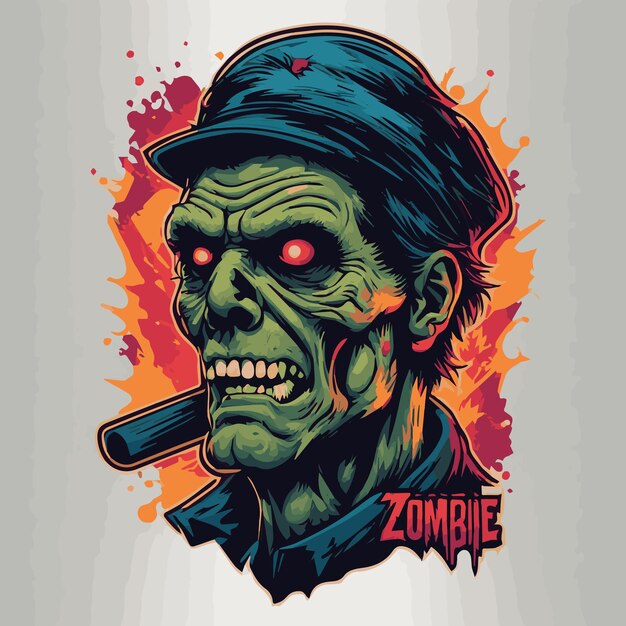 Vetor impressionante design de zumbi vetorial ilustração neo tradicional