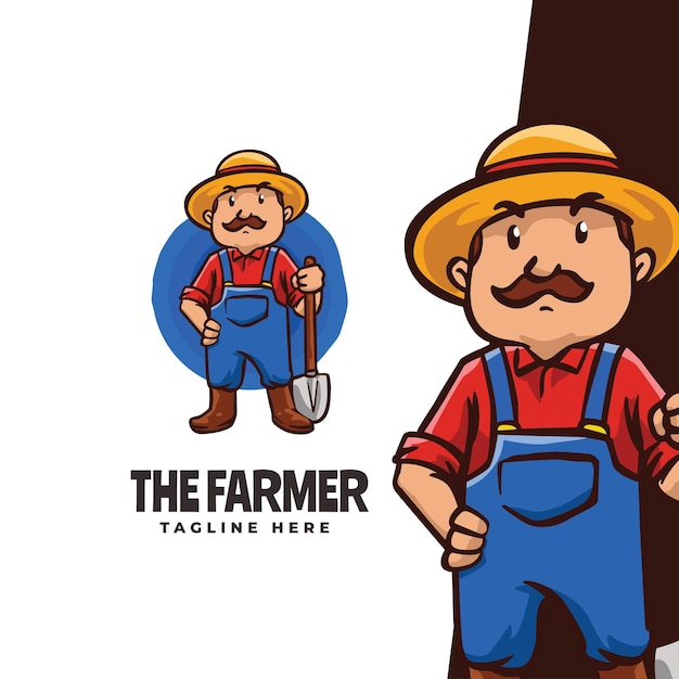 Vetor impressionante modelo de logotipo dos desenhos animados da mascote do fazendeiro adequado para mascote agrícola