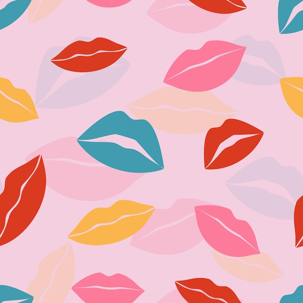 Impressões labiais multicoloridas femininas beijos padrão sem costura