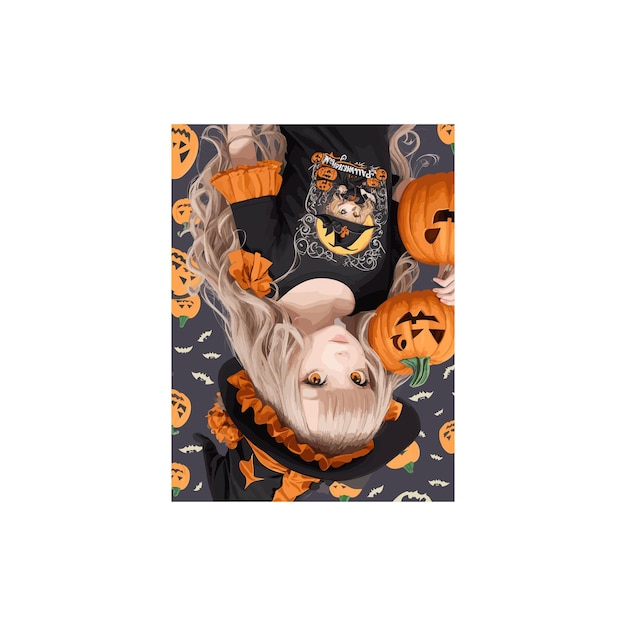 Vetor imprima o esqueleto assustador de uma garota com elementos de halloween no design de uma camiseta