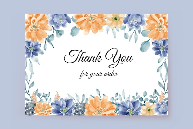 Imprimir cartão de agradecimento com fundo de quadro laranja azul flor