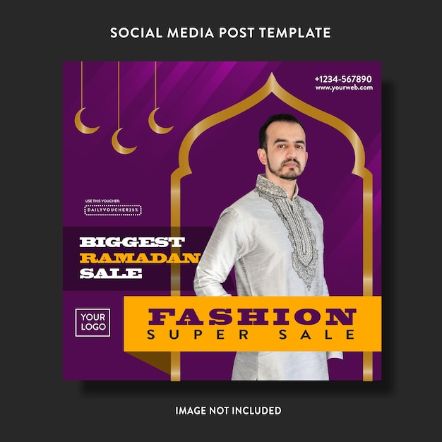 Vetor imprimir folheto de modelo de postagem de mídia social de venda justa do ramadã