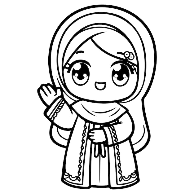 Vetor imprimir fotos de meninas muçulmanas para livros de colorir