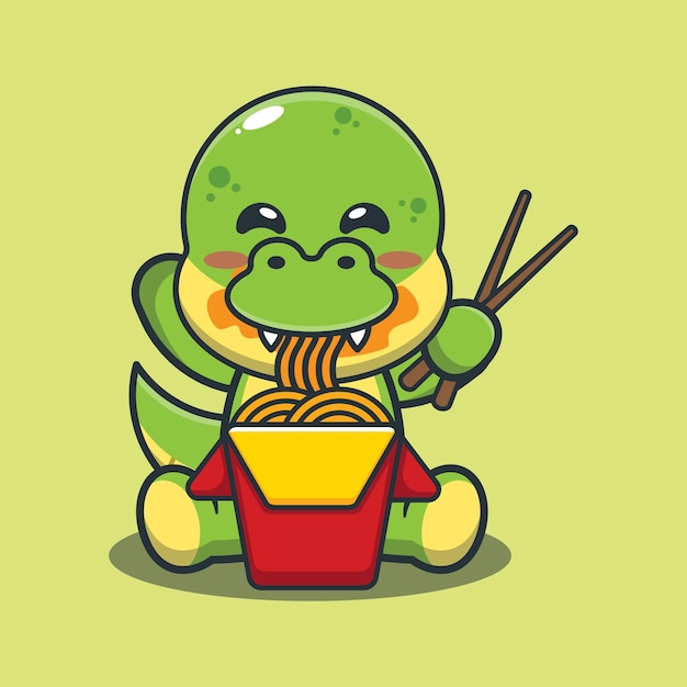 Imprimircute dinosaur eating noodlecute animal cartoon illustration