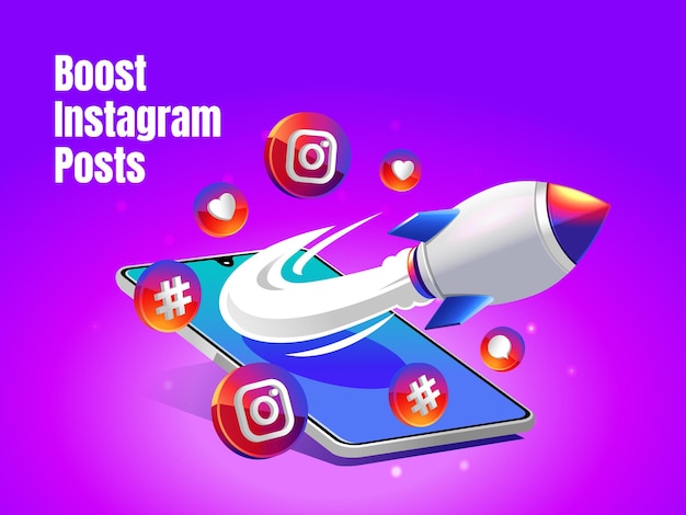 Impulsione as postagens do Instagram com foguete e smartphone