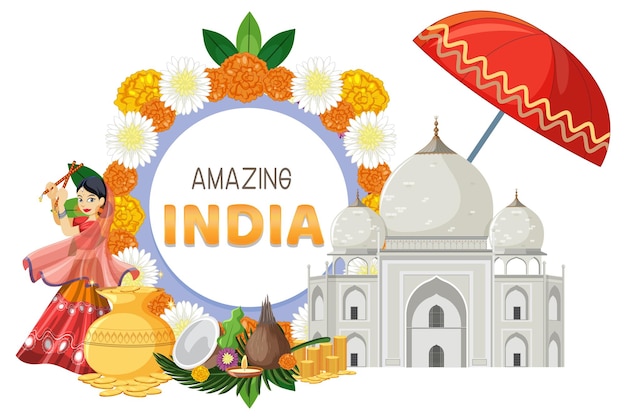 Incrível banner da índia com objetos e elementos indianos