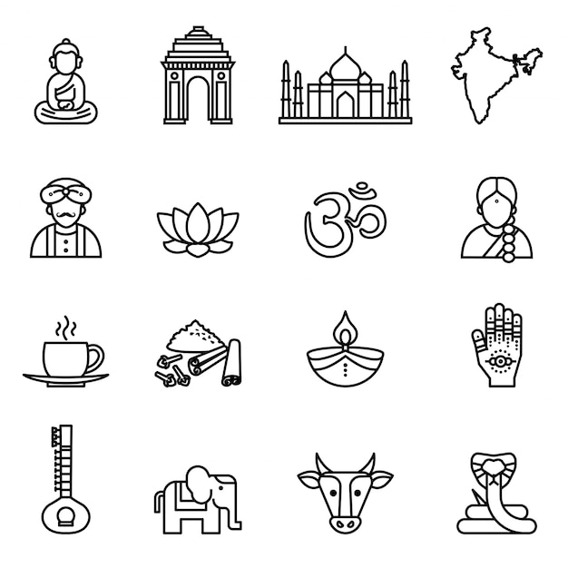Índia, coleção de ícones. vetor de estoque de estilo de linha fina.