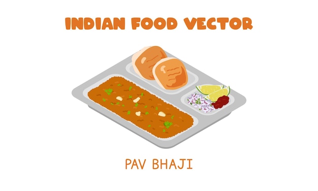 Vetor indiano pav bhaji - estilo de rua de mumbai pav bhaji clipart de vetor plano. comida asiática. cozinha indiana