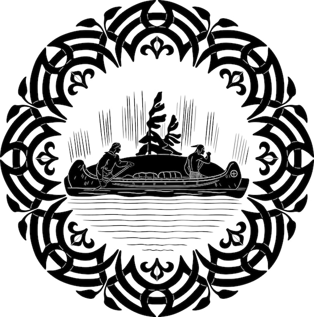 Índio com caça de barco e logotipo de moldura floral silhueta artesanal nr 15