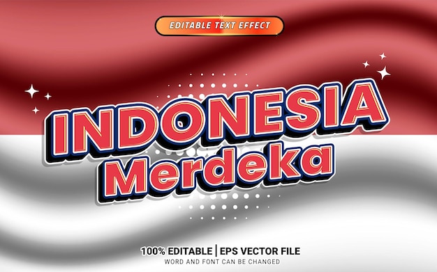 Vetor indonésia 3d bandeira vermelha e branca design de efeito de texto