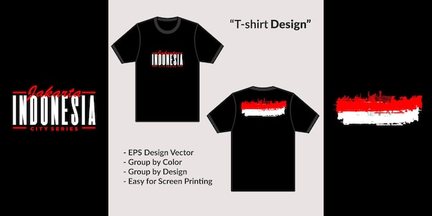 Vetor indonésia e jacarta com bandeira nacional grunge design vector style para t shirt hoodie merchandise
