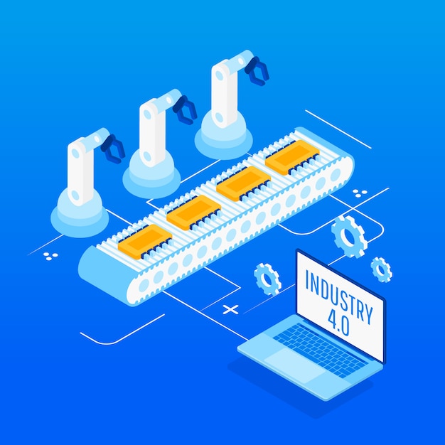 Indústria 4.0. automação de fábrica isométrica