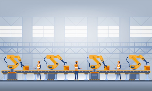 Indústria 4.0 conceito de fábrica inteligente. Ilustração de tecnologia