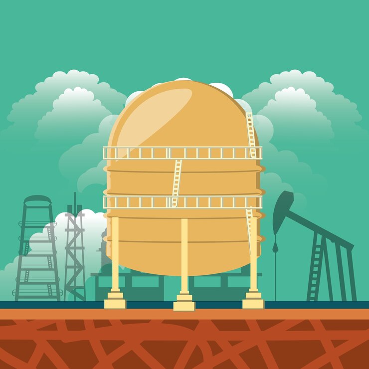 Vetor indústria de petróleo com planta de refinaria