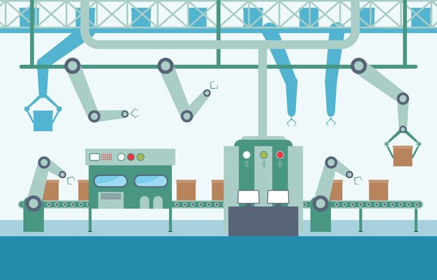 Indústria fábrica conceito transportadora produção automática ilustração montagem robótica