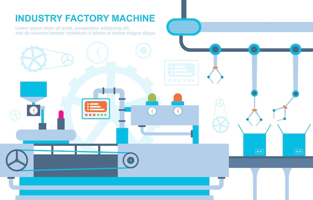 Indústria Fábrica Conceito Transportadora Produção Automática Ilustração Montagem Robótica