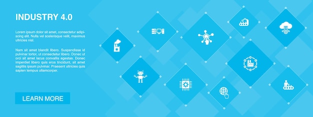 Industry 4.0 banner 10 icons concept.internet, automação, manufatura, ícones simples de computação