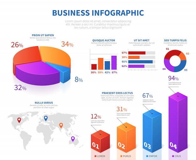Vetor infografia abstrata de negócios com informação de torta 3d char e barra de gráfico