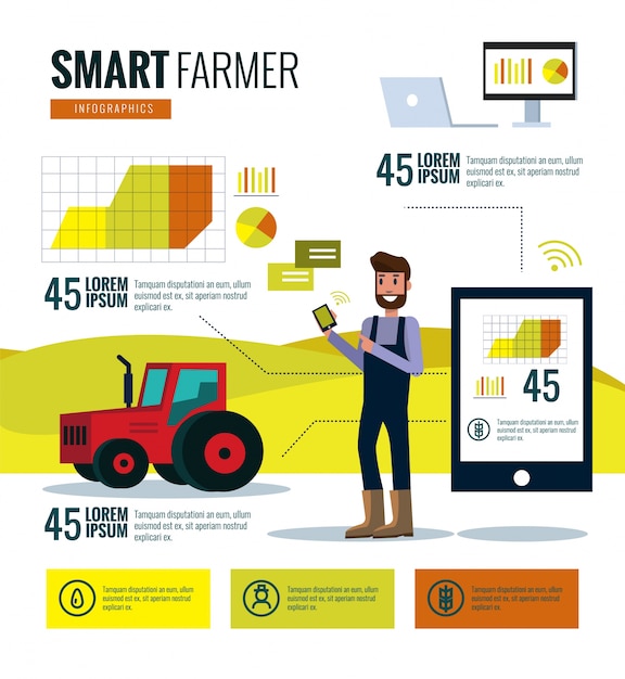 Vetor infografia de agricultor inteligente