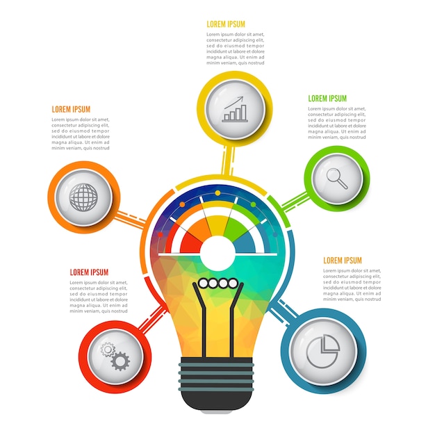Infografia de bulbo com cinco opções