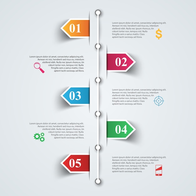 Infografia de negócios. cinco itens.