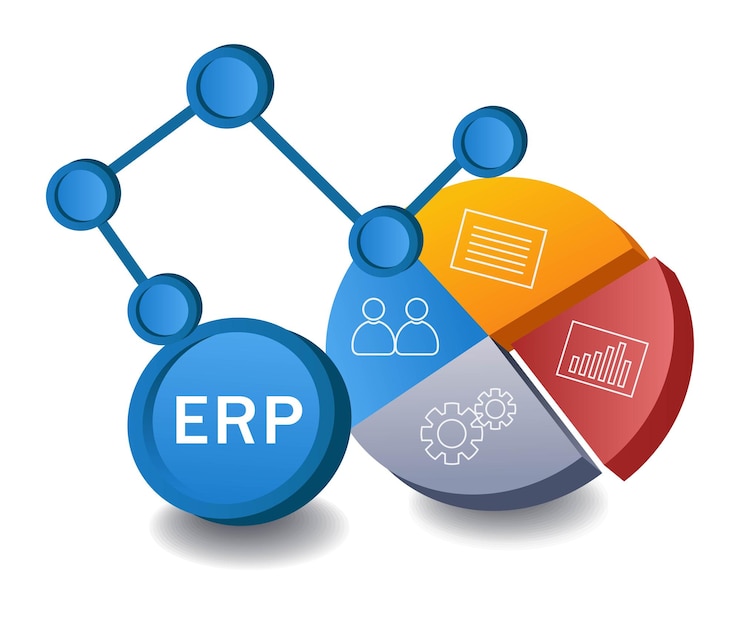 Vetor infografia de negócios erp (ilustração 3d isométrica plana)