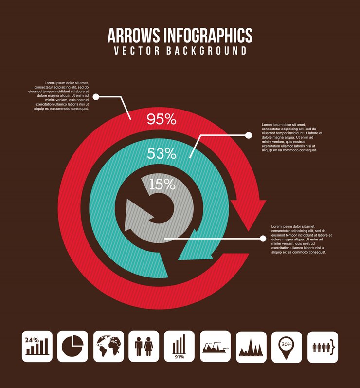 Vetor infografia de setas sobre ilustração vetorial de fundo marrom