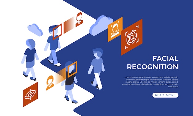 Infografia de tecnologia de reconhecimento facial isométrica