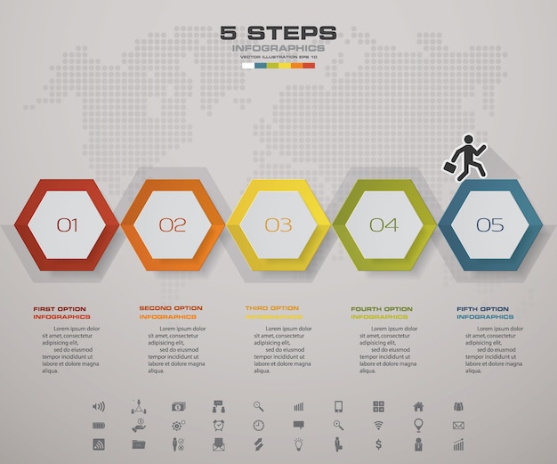 Infografia design com cronograma de 5 passos.