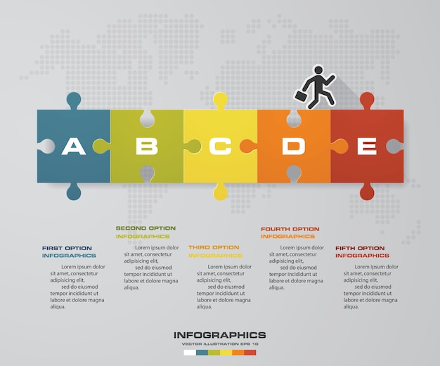 Infografia design vector com 5 opções de quebra-cabeça.