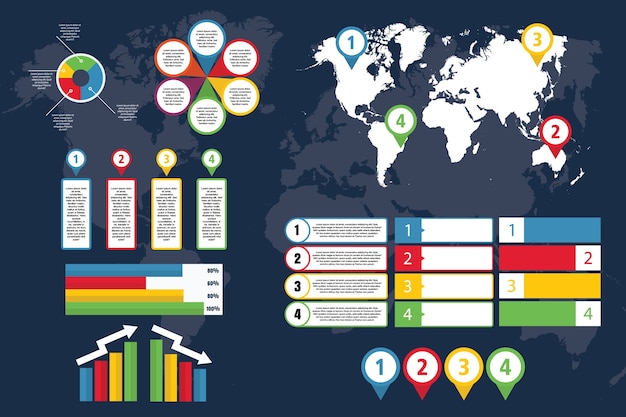 Infografia do mundo com mapa para negócios e apresentação