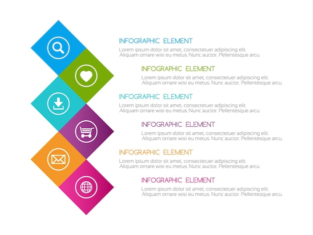 Infográfico abstrato plano colorido seis opções com ícones design minimalista para o seu projeto