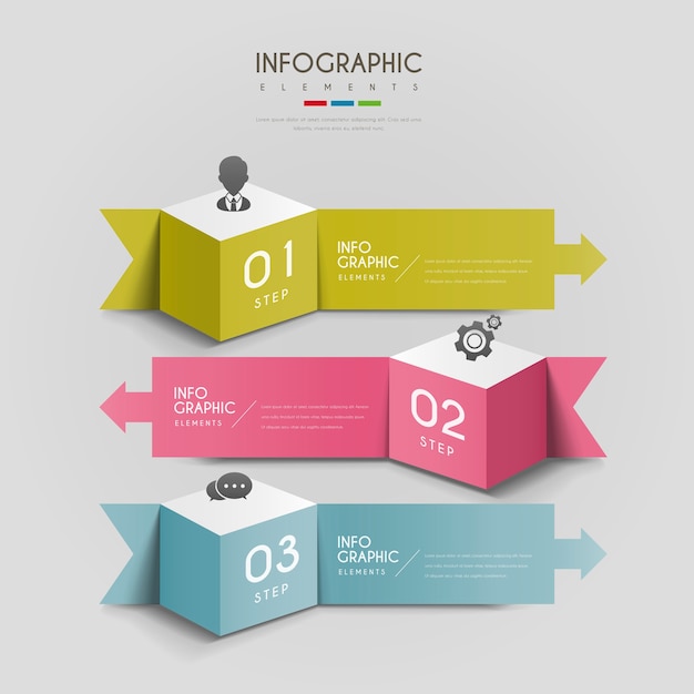 Infográfico atraente com cubos 3d e elementos de setas