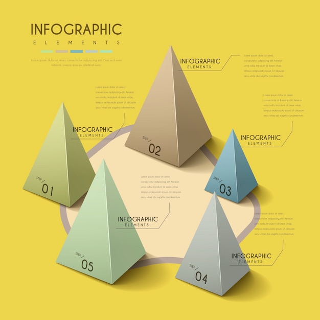 Infográfico atraente com elementos de pirâmide 3d