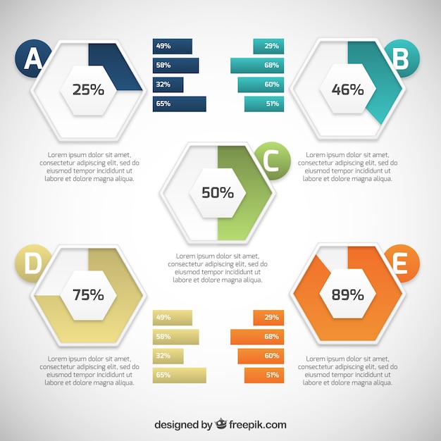 Vetor infográfico com diagramas hexagonais