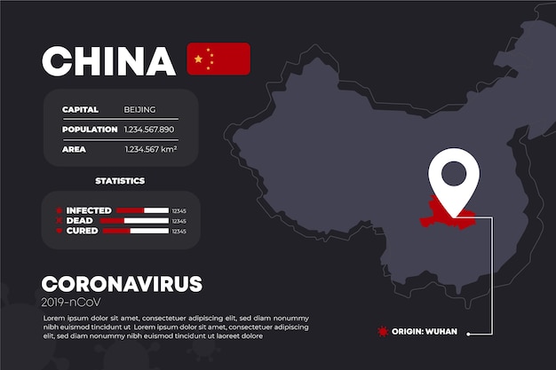 Vetor infográfico com mapa de países com coronavírus