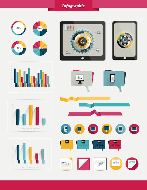 Vetor infográfico conjunto colorido. elementos vetoriais simples e planos.