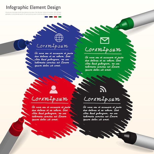 Infográfico criativo de marca de caneta na lousa.