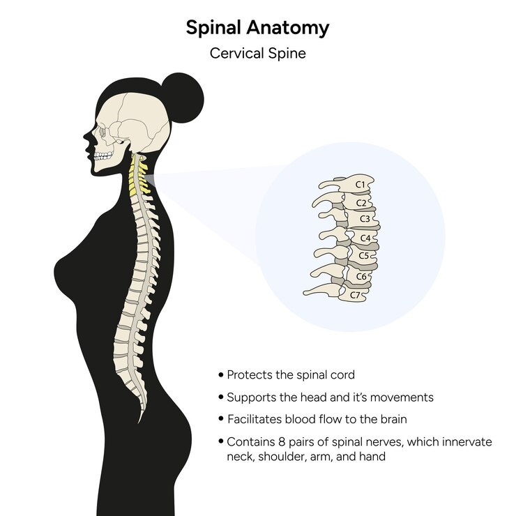 Vetor infográfico da coluna cervical da anatomia espinhal em vetor