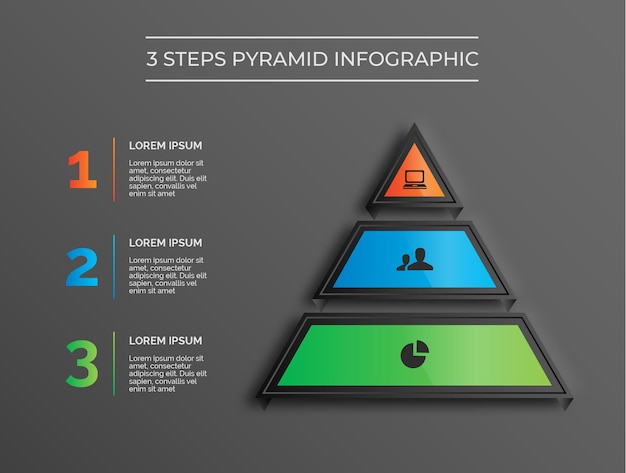 Infográfico de 3 etapas moderno com tema escuro infográfico vetor premium