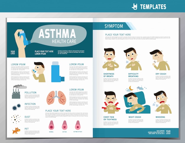 Infográfico de asma. ilustração dos desenhos animados plana bonito bem-estar.