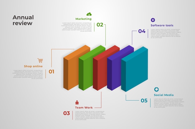 Infográfico de camadas de bloco 3d