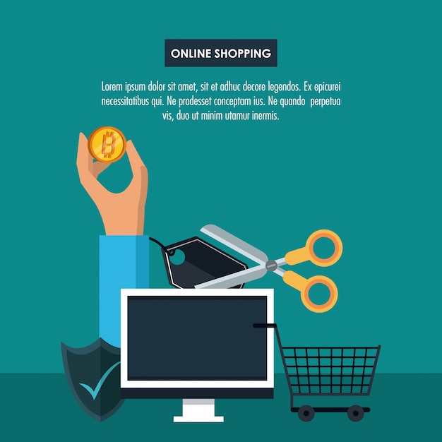 Infográfico de compras on-line com elementos dos desenhos animados