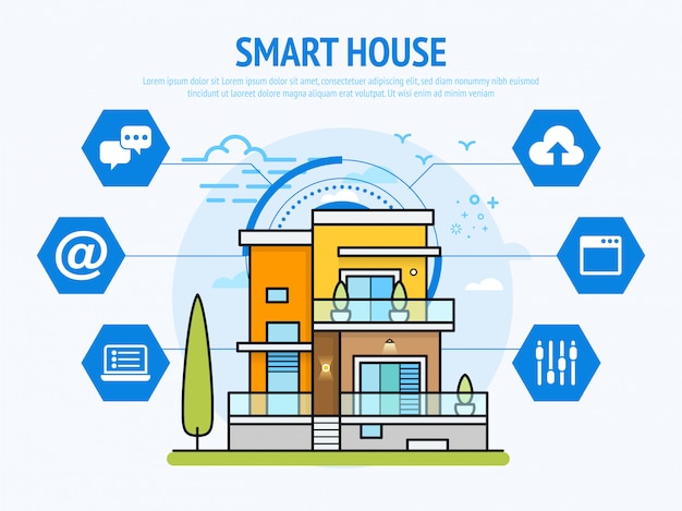 Vetor infográfico de conceito de casa inteligente tecnologia de automação residencial