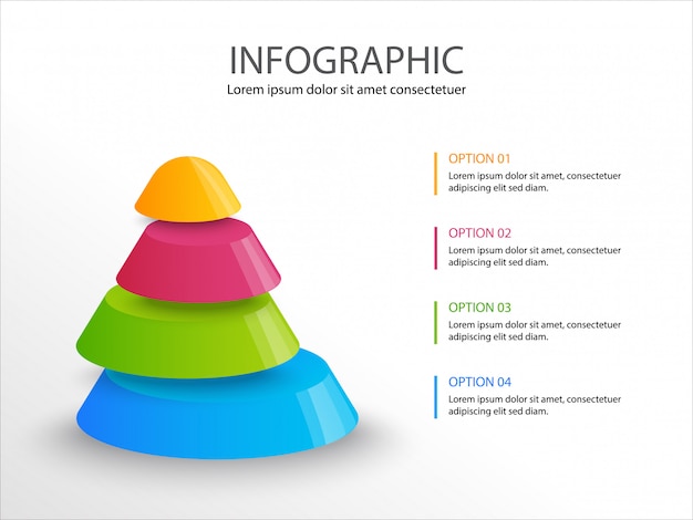 Infográfico de cone 3D criativo com cone 3D colorido e lugar para texto