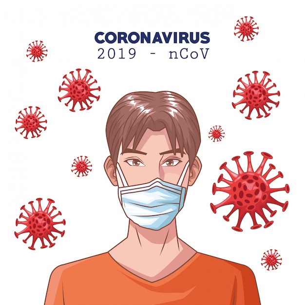 Infográfico de coronavírus com homem usando máscara