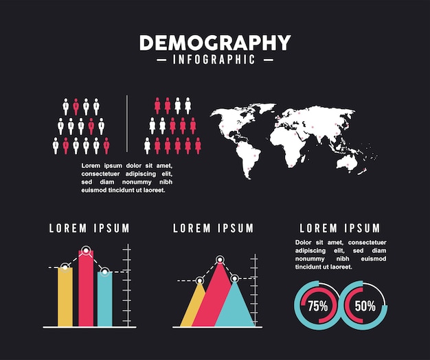 Vetor infográfico de demografia seis ícones