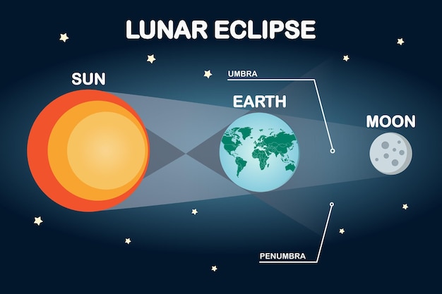 Infográfico de eclipse lunar do Sol e da Terra Ilustração vetorial de estilo plano