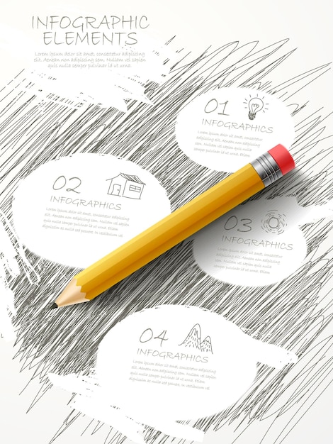 Vetor infográfico de estilo de desenho retrô com elemento de lápis