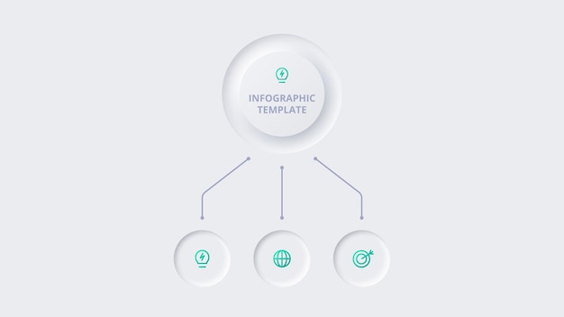 Infográfico de fluxograma neumórfico conceito criativo para infográfico com peças ou processos de opções de 3 etapas